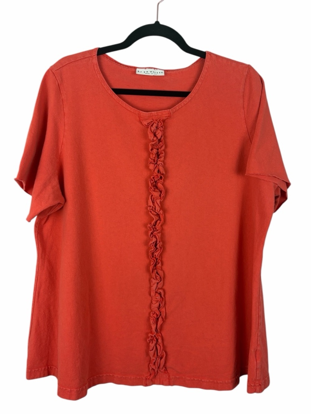Bryn Walker Coral Ruffle Front Linen Top Relaxed Fit Made in USA Size Large